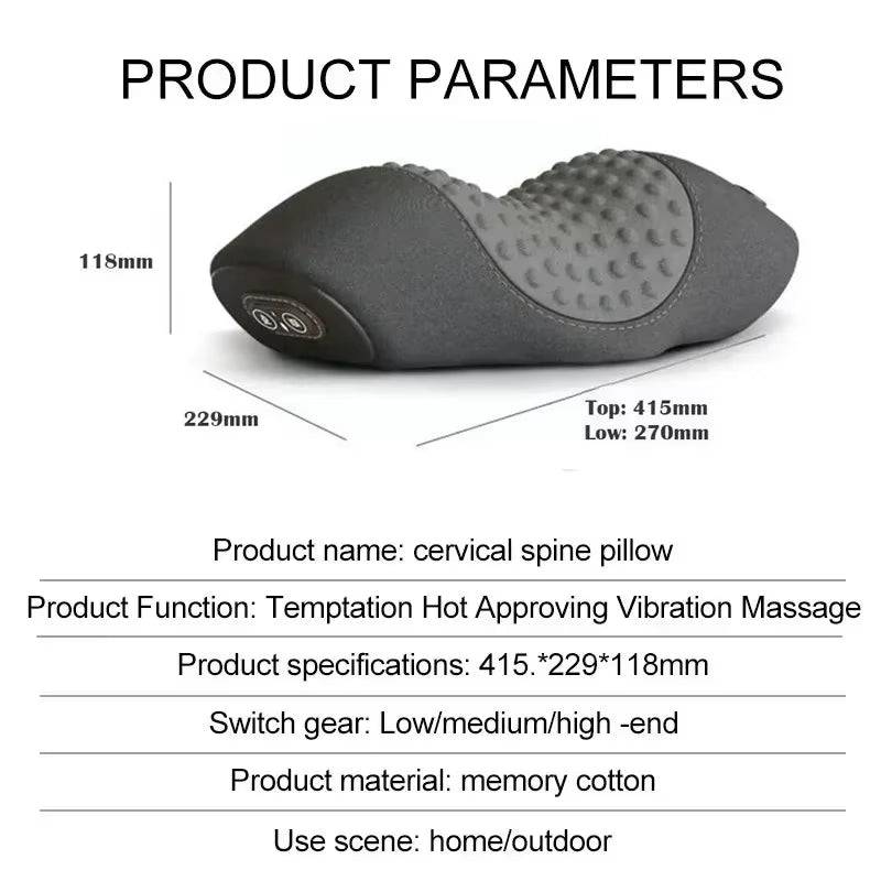 Rechargeable Neck Massage Pillow 3 Modes Heated Vibrating Pillow Orthopedic Neck Stretcher Cervical Traction Relaxation Massager